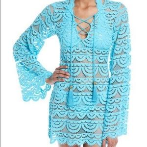 PilyQ Noah Aqua Blue Crochet Coverup XS/S